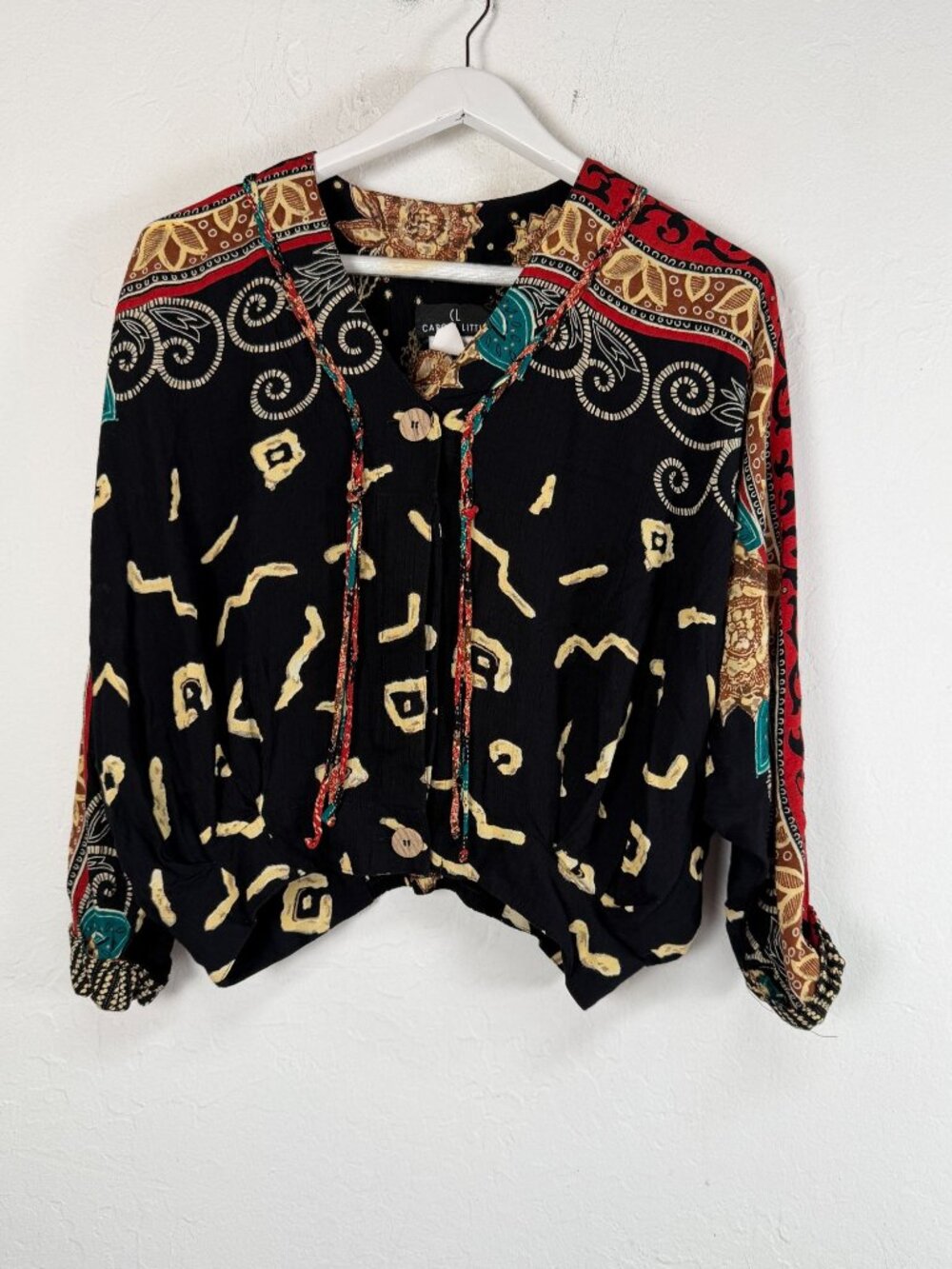 Carole Little Womens Boho Ethnic Print Rayon Gauze Button-Up Blouse Top Size 12